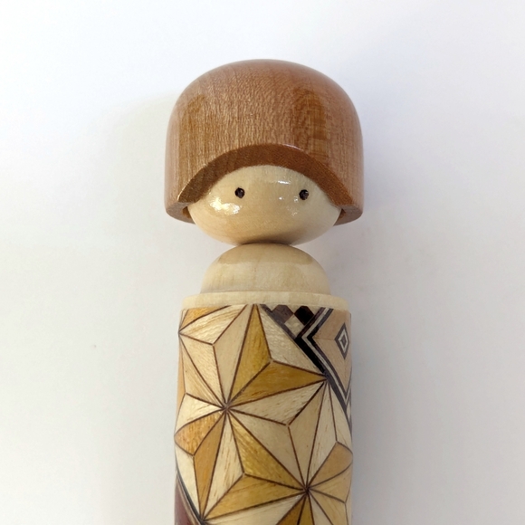 Japanese "Yosegi-zaiku" Marquetry Kokeshi Style Bottle Opener Handmade Folk Art - Picture 3 of 12